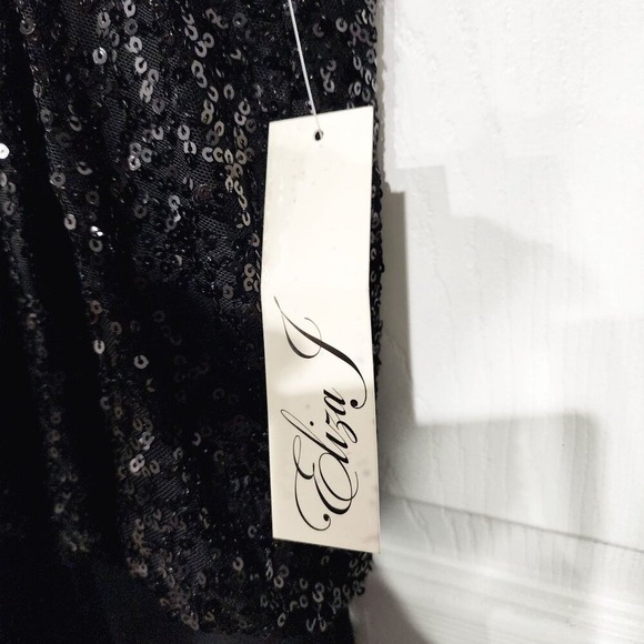 NEW Eliza J Jumpsuit 12 Black Sequin Halter Neck Sleeveless Wide‎ Leg Evening - Picture 12 of 14